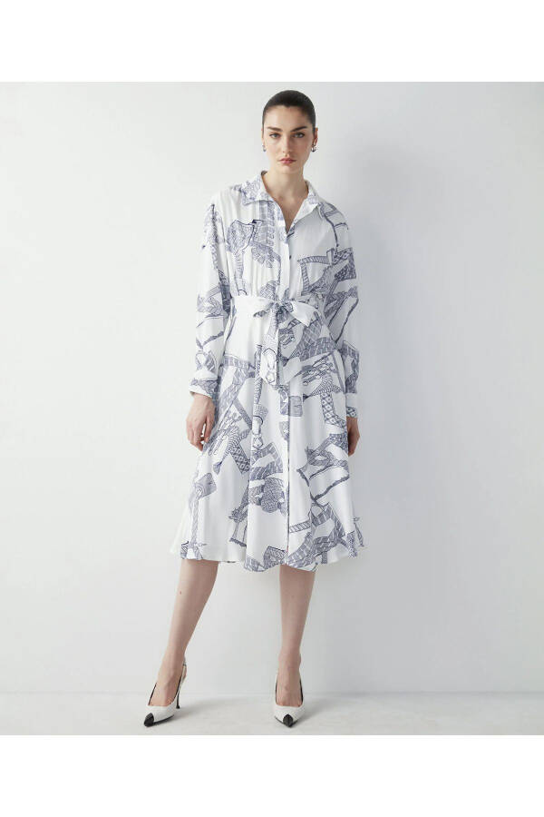 Patterned Shirt Dress - Ecru - 1