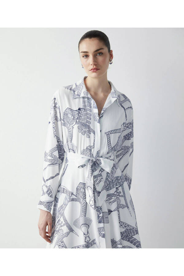 Patterned Shirt Dress - Ecru - 2