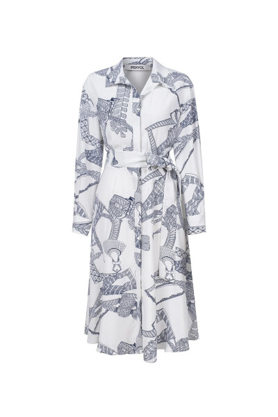 Patterned Shirt Dress - Ecru - 6