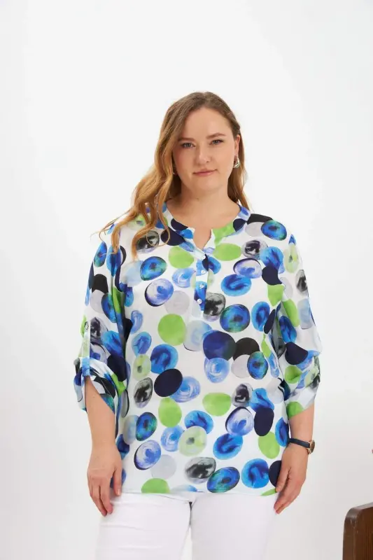 Patterned Sleeve Epaulette Plus Size Blouse Ecru - 1