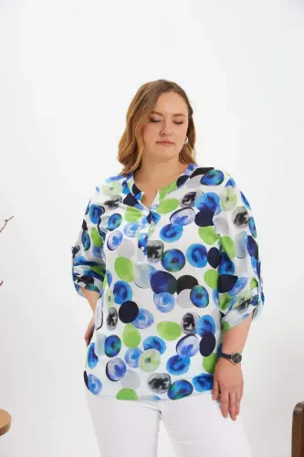 Patterned Sleeve Epaulette Plus Size Blouse Ecru - 3