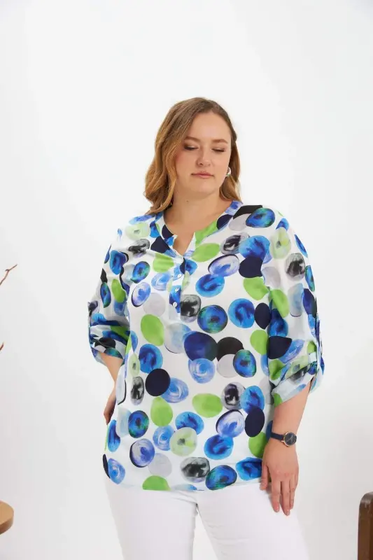 Patterned Sleeve Epaulette Plus Size Blouse Ecru - 3