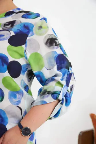 Patterned Sleeve Epaulette Plus Size Blouse Ecru - 4