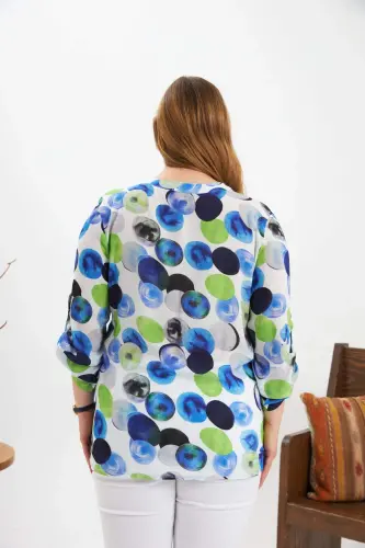 Patterned Sleeve Epaulette Plus Size Blouse Ecru - 5