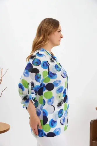 Patterned Sleeve Epaulette Plus Size Blouse Ecru - 2