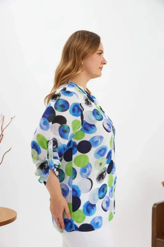 Patterned Sleeve Epaulette Plus Size Blouse Ecru - 2