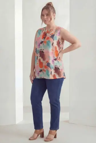 Patterned Sleeveless Plus Size Blouse Coral - BÜYÜKBEDENIZ (1)