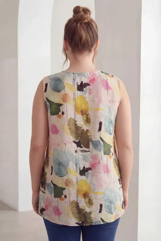 Patterned Sleeveless Plus Size Blouse Khaki - 4