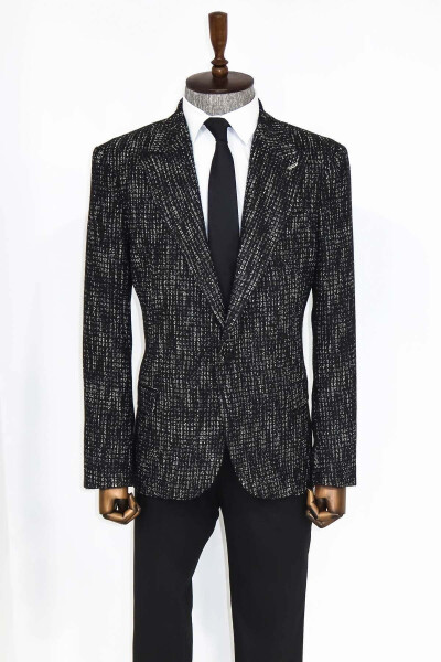 Patterned Slim Fit Sports Black Men's Jacket - Wessi - 3