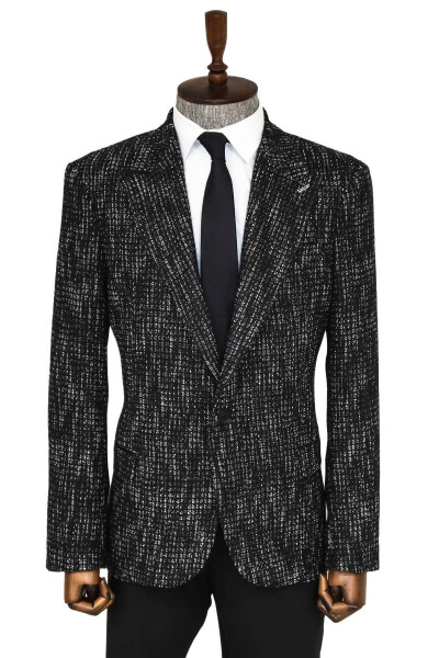Patterned Slim Fit Sports Black Men's Jacket - Wessi - WESSI
