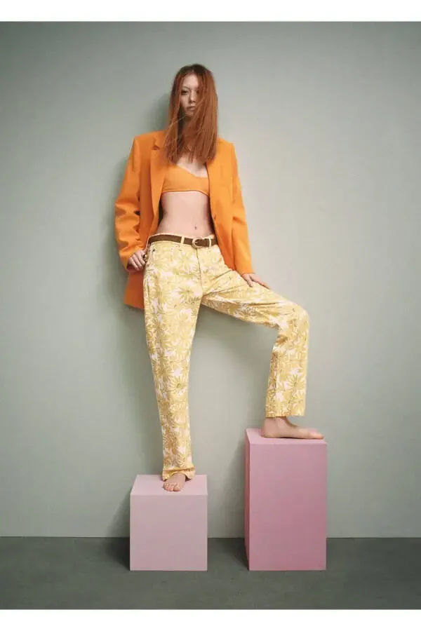 Patterned Straight-Cut Jeans - 8