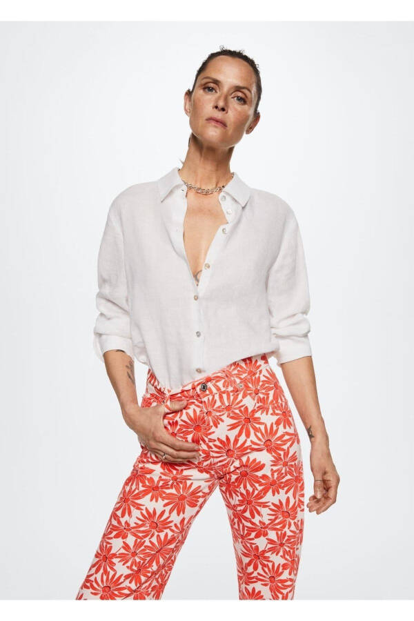 Patterned Straight Cut Jeans - 5