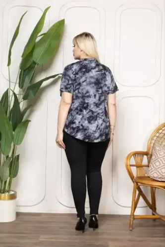 Patterned Tasseled Viscose Blouse Peter Pan Collar Short Sleeves Plus Size Relaxed Fit - Patterned - 3