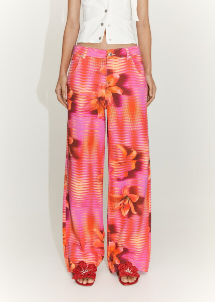 Patterned wide leg jeans - Pink - 5