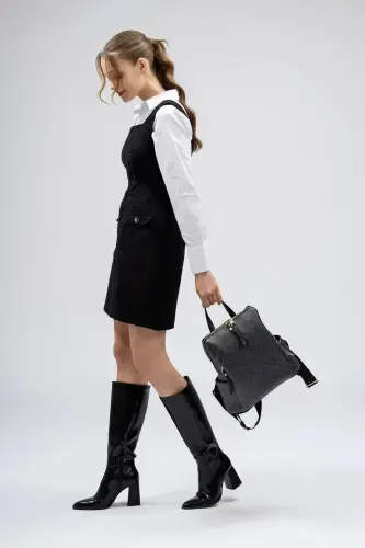 Patterned Women's Large Backpack-Black - 3