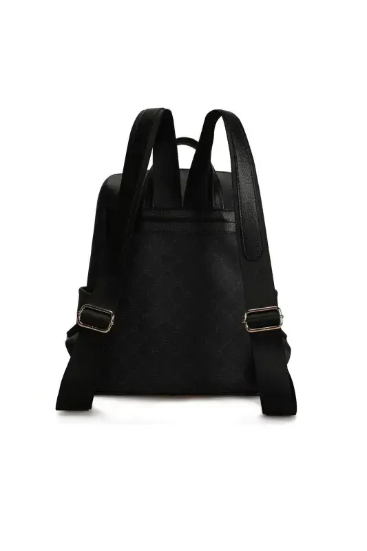Patterned Women's Large Backpack-Black - 5