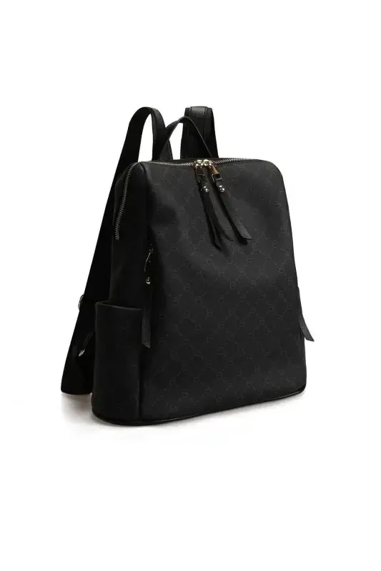 Patterned Women's Large Backpack-Black - 6