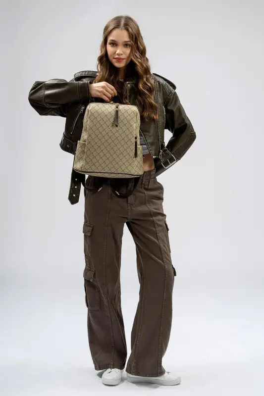 Patterned Women's Plus Size Backpack-Cream - 11