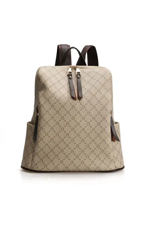 Patterned Women's Plus Size Backpack-Cream - 14