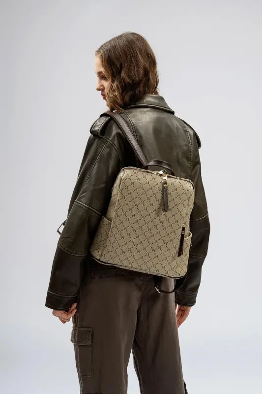 Patterned Women's Plus Size Backpack-Cream - 3