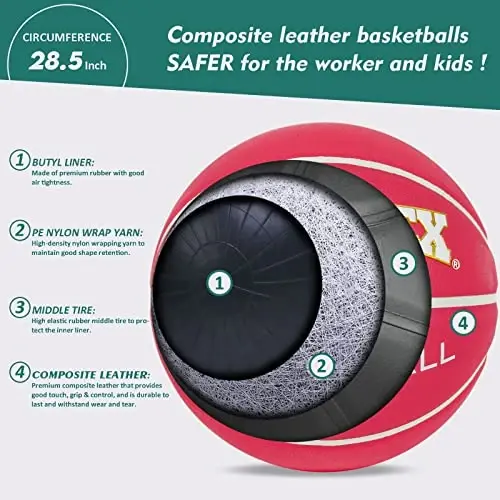 PATTONLEX Ayollar basketboli - 6-razmer (28.5) Nasos bilan - Qizlar basketboli uchun ideal - 3