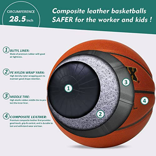 PATTONLEX Women's Basketball - Size 6 (28.5) with Pump - Ideal for Girls' Basketball - 3