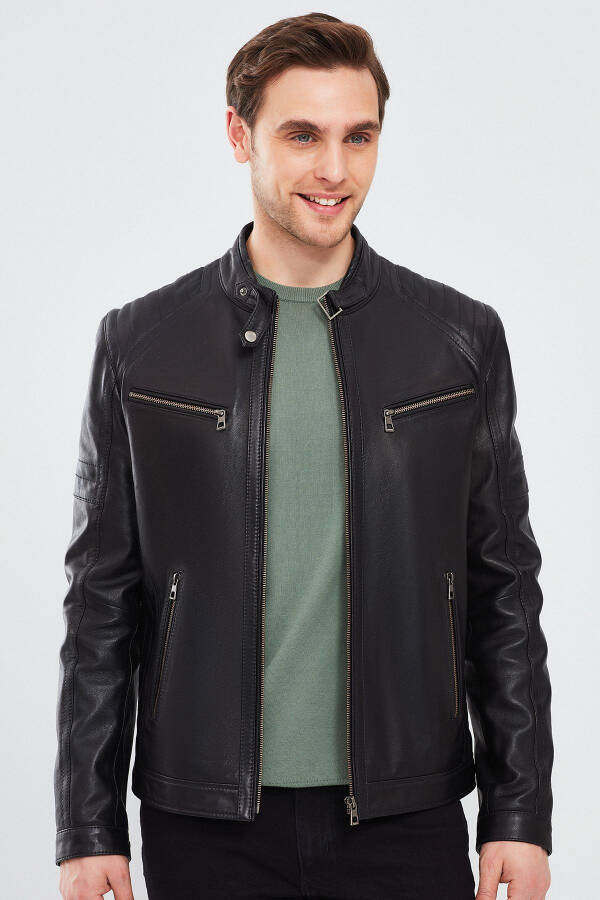 Paul Men's Black Leather Jacket 23wge6503ev - 9