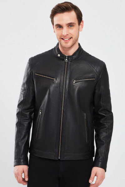 Paul Men's Black Leather Jacket 23wge6503ev - 10