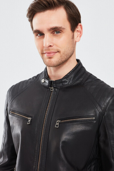 Paul Men's Black Leather Jacket 23wge6503ev - 8