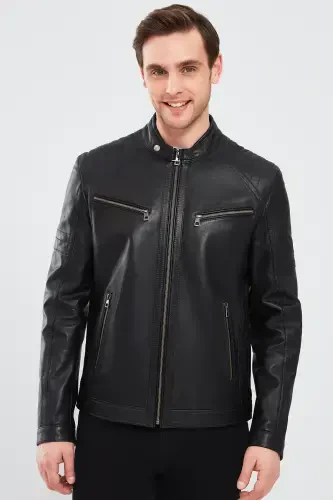 Paul Men's Black Leather Jacket 23wge6503ev - DERIMOD (1)