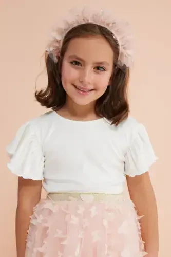 Pauline - Girl's Tulle Skirt with Salmon Butterfly Applique - 3