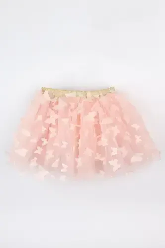 Pauline - Girl's Tulle Skirt with Salmon Butterfly Applique - 4