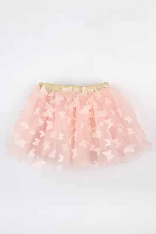 Pauline - Girl's Tulle Skirt with Salmon Butterfly Applique - 4