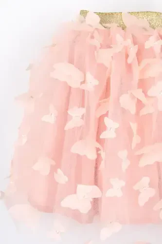 Pauline - Girl's Tulle Skirt with Salmon Butterfly Applique - 5
