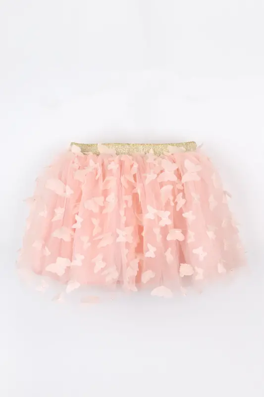 Pauline - Girl's Tulle Skirt with Salmon Butterfly Applique - 7