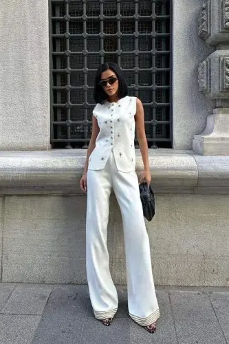 Paulo Gold Buttoned Vest Pants Suit 9976 - 1