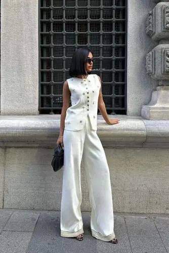 Paulo Gold Buttoned Vest Pants Suit 9976 - 5