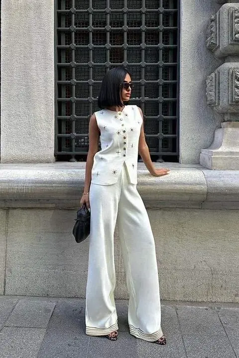 Paulo Gold Buttoned Vest Pants Suit 9976 - 5