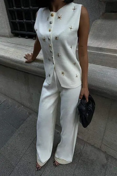 Paulo Gold Buttoned Vest Pants Suit 9976 - 7