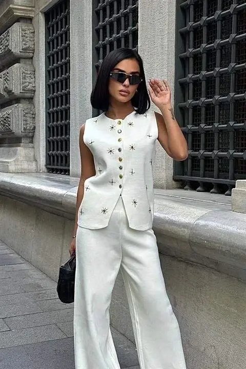 Paulo Gold Tugmali Yelek Pantolon Takımı 9976 - 6