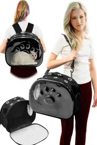 Paw Print Cat Dog Back Shoulder Arm Portable Pet Carrier Bag Black-Black - 1