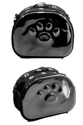 Paw Print Cat Dog Back Shoulder Arm Portable Pet Carrier Bag Black-Black - 4