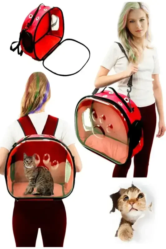 Paw Print Cat Dog Back Shoulder Arm Portable Pet Carrier Bag Red-Dark Green - Modazone