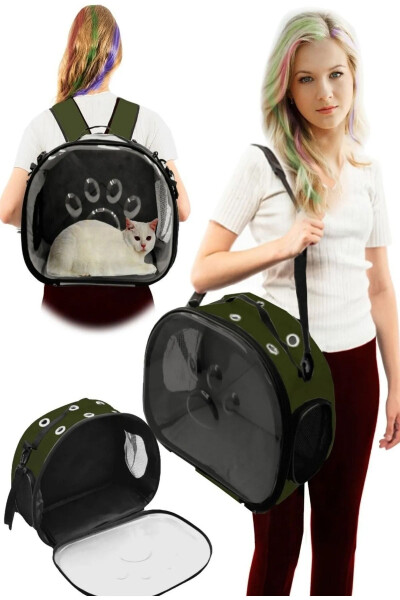 Paw Print Pattern Cat Dog Back, Hand & Shoulder Portable Pet Carrier Bag Grey - 8