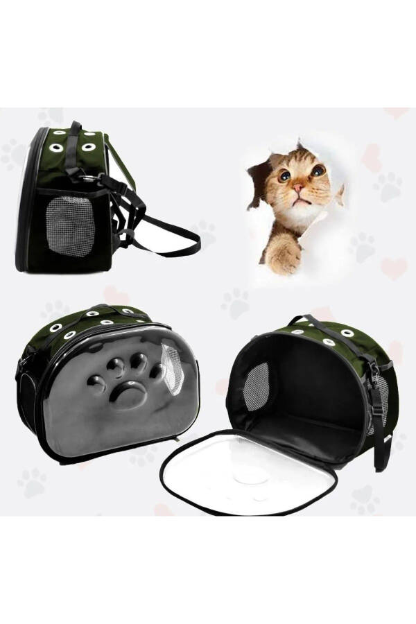 Paw Print Pattern Cat Dog Back, Hand & Shoulder Portable Pet Carrier Bag Grey - 9