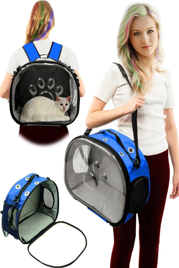 Paw Print Pattern Cat Dog Back, Hand & Shoulder Portable Pet Carrier Bag Grey - 3