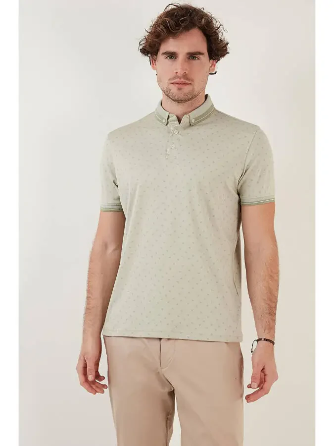 Paxta aralashgan naqshli Slim Fit Polo futbolkasi 646B3250 - 9