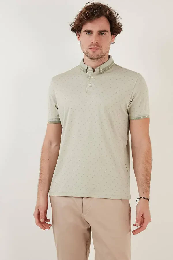 Paxta aralashgan naqshli Slim Fit Polo futbolkasi 646B3250 - 14