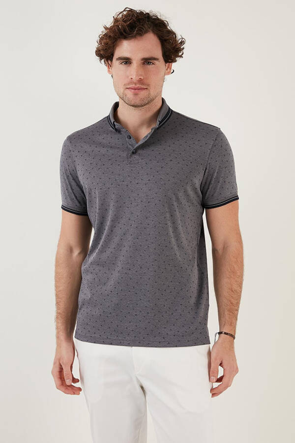 Paxta aralashgan naqshli Slim Fit Polo ko'ylagi 646B3250 - 14