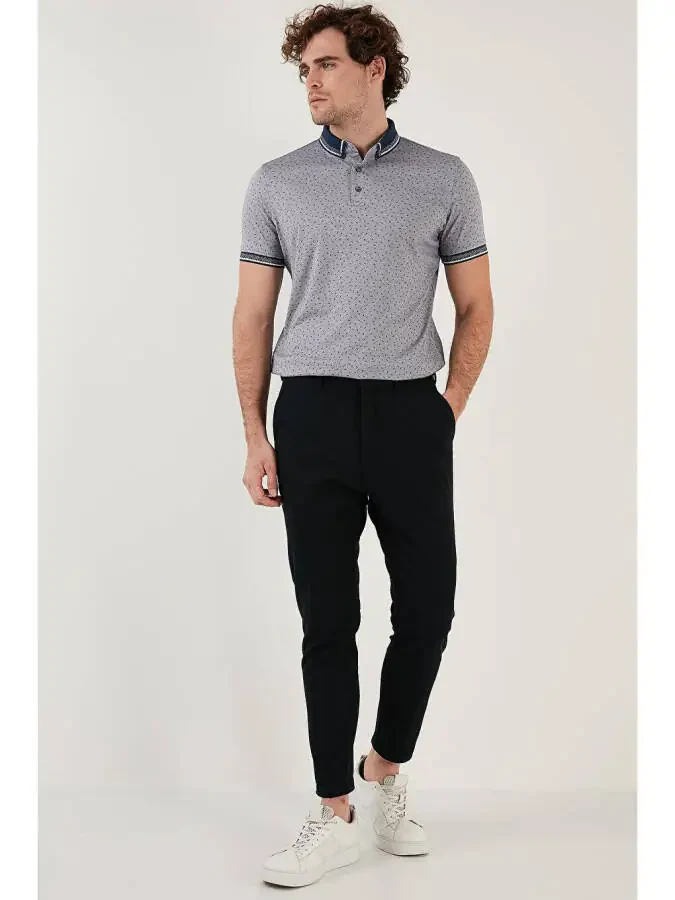 Paxta aralashgan naqshli slim fit Polo ko'ylak 646B3200 - 9